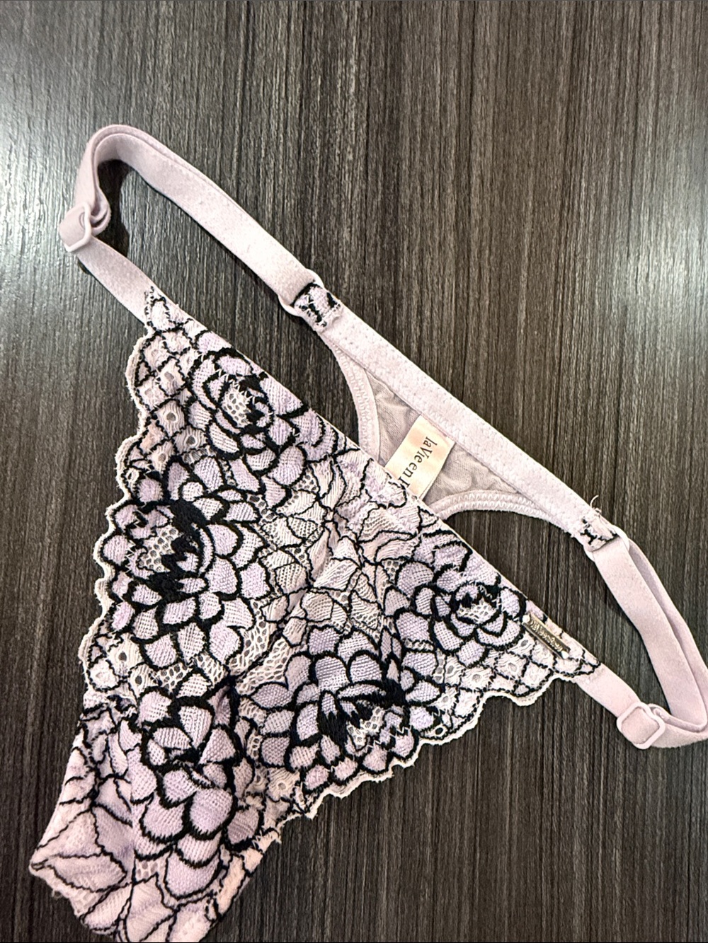 La Vie En Rose Lilac Lace Bralette with Black Floral Overlay